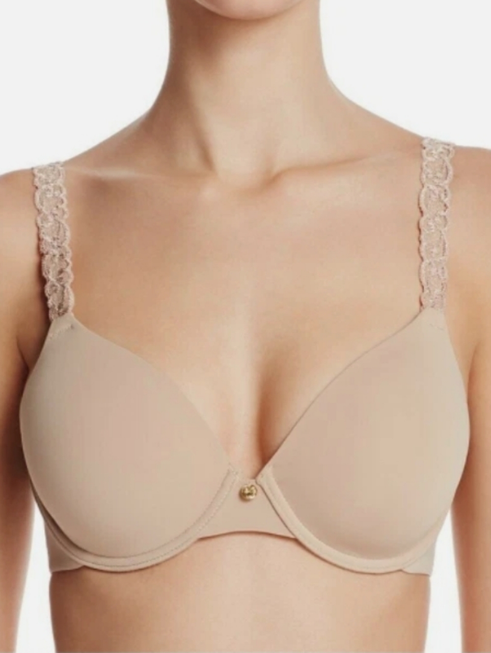 Natori 731080 Custom Coverage  Underwire Bra Nude Sz38D Lace Strap Women